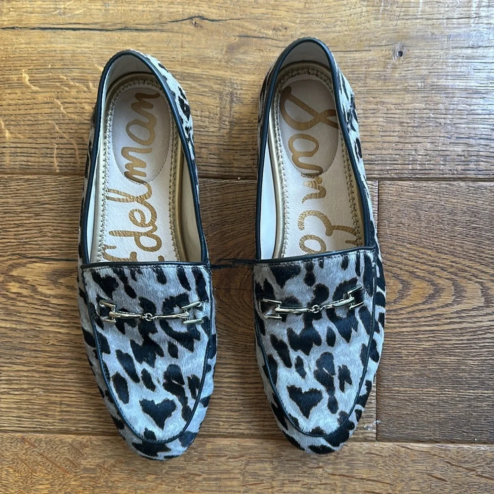 Sam Edelman Leopard Print Pony Fur Loafers - Black and Gray 8.5 - Picture 3 of 9